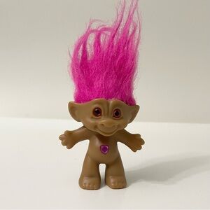 Vintage ACE Novelty Troll Pink Hair Pink Eyes Pink Belly Jewel Heart